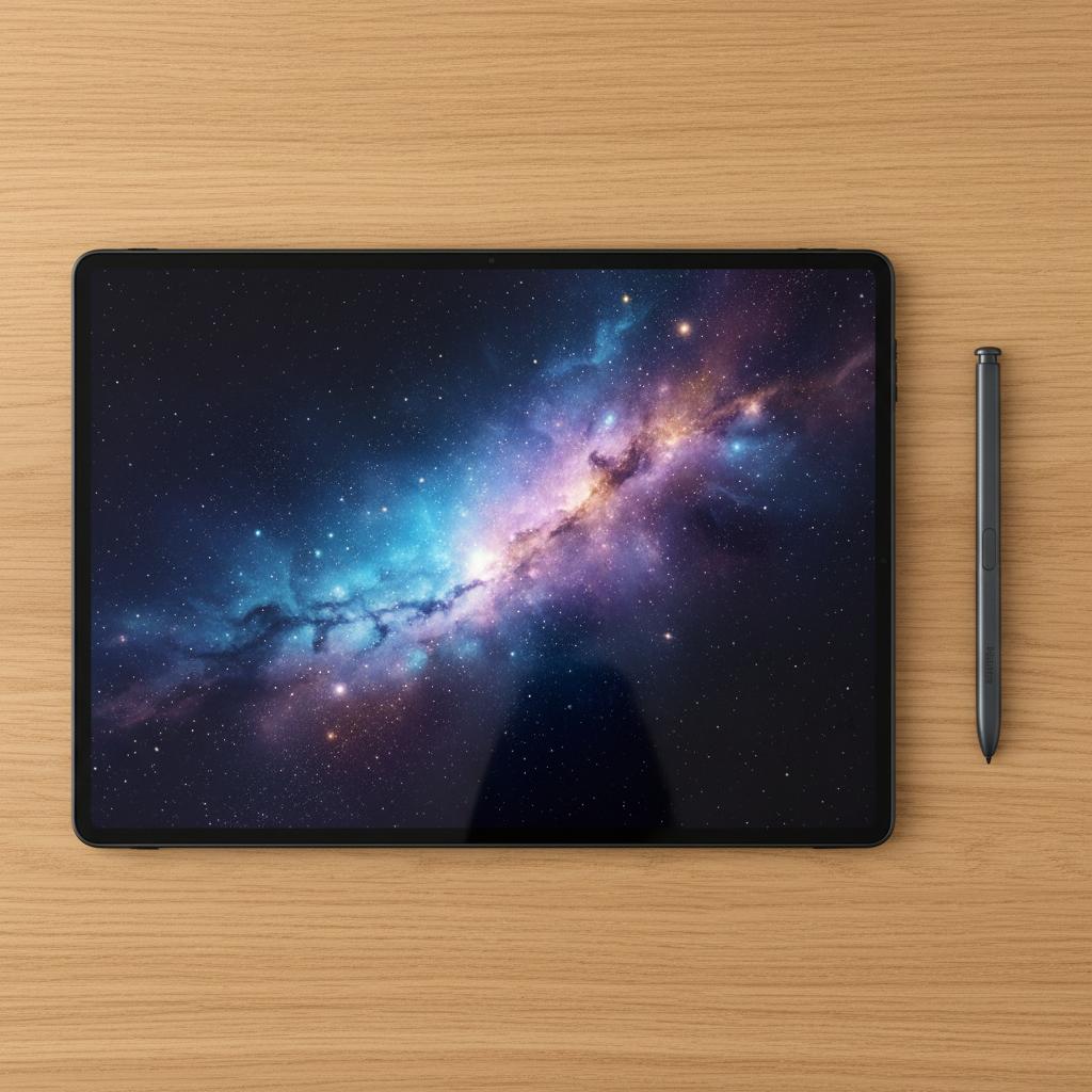 Samsung Galaxy tablet with stylus on desk