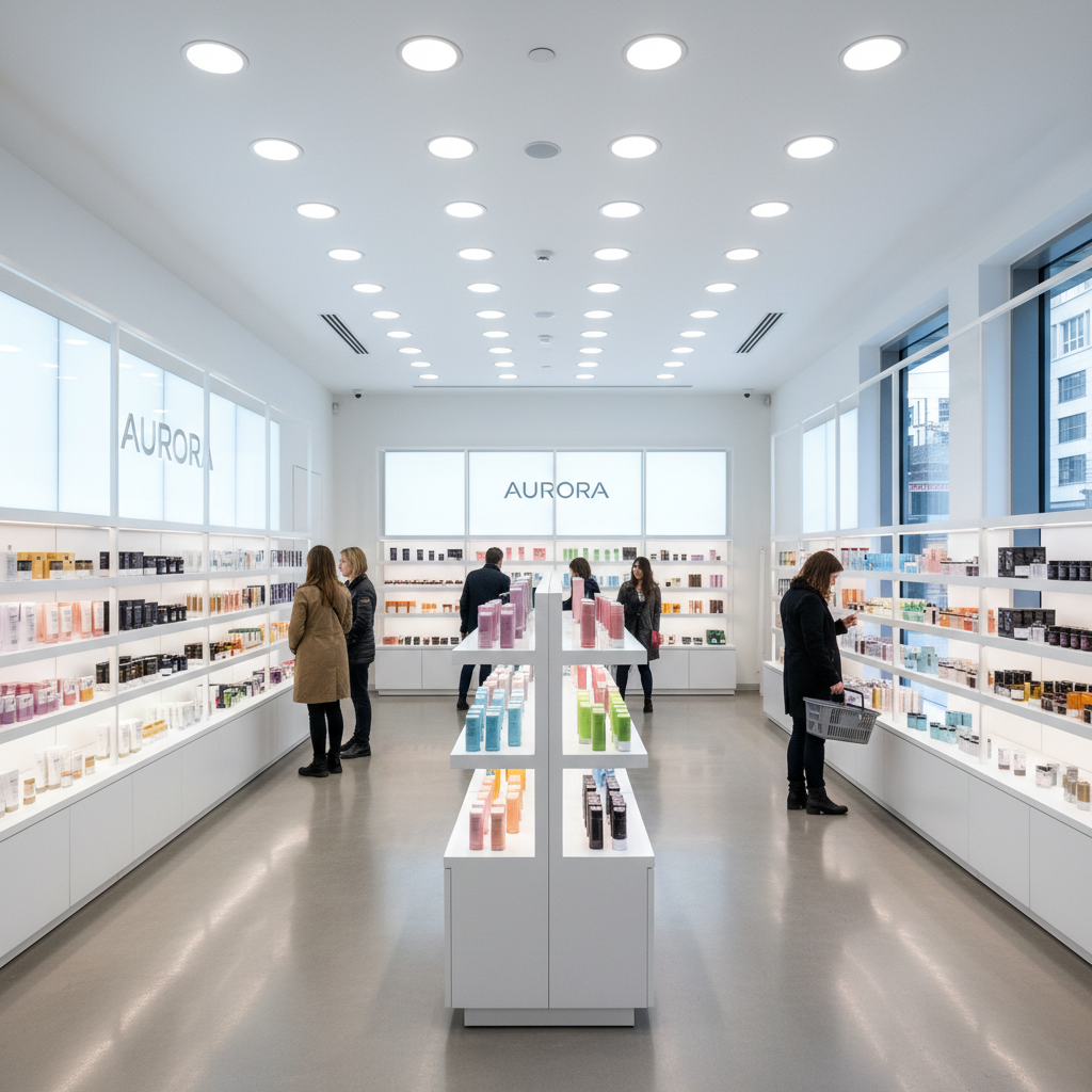 Modern retail store interior with bright lighting and product displays